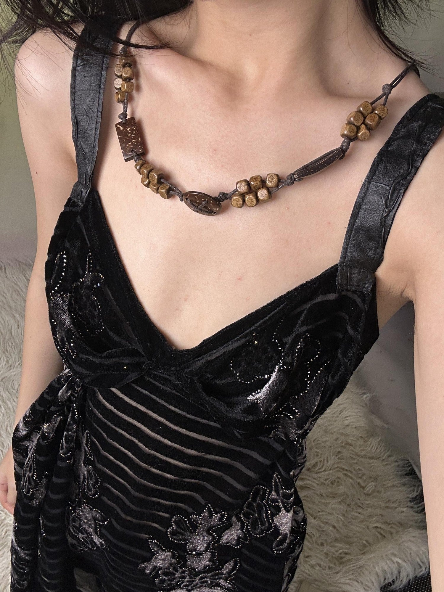 ANTIMOON Black Velvet Silver Foil Cutout Backless Women's Polyester Slip Maxi Dresses