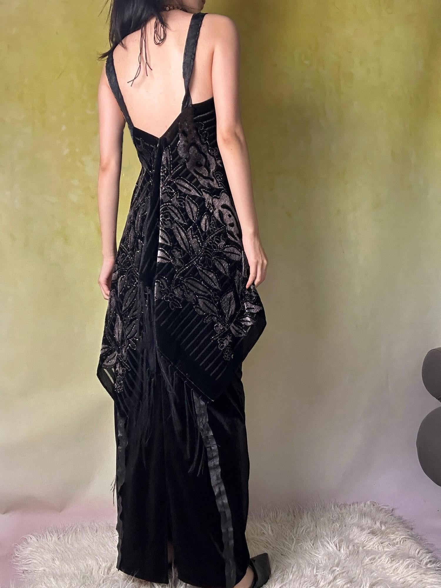 ANTIMOON Black Velvet Silver Foil Cutout Backless Women's Polyester Slip Maxi Dresses