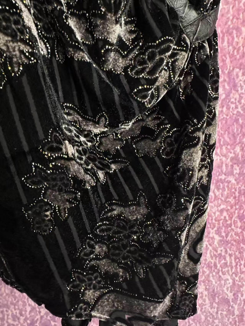 ANTIMOON Black Velvet Silver Foil Cutout Backless Women's Polyester Slip Maxi Dresses