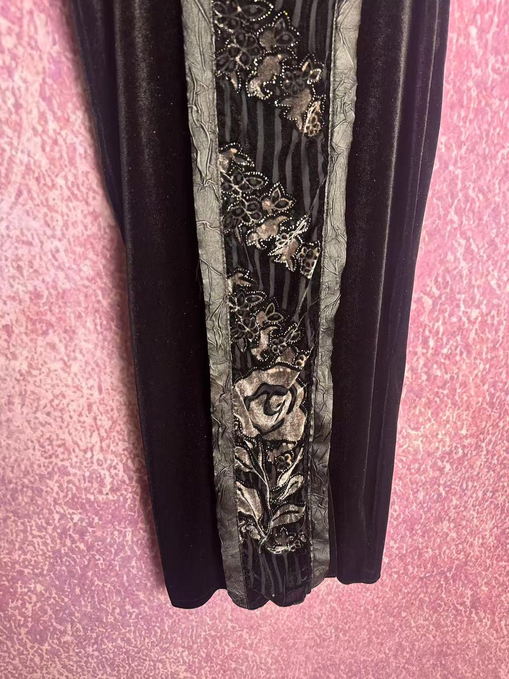 ANTIMOON Black Velvet Silver Foil Cutout Backless Women's Polyester Slip Maxi Dresses