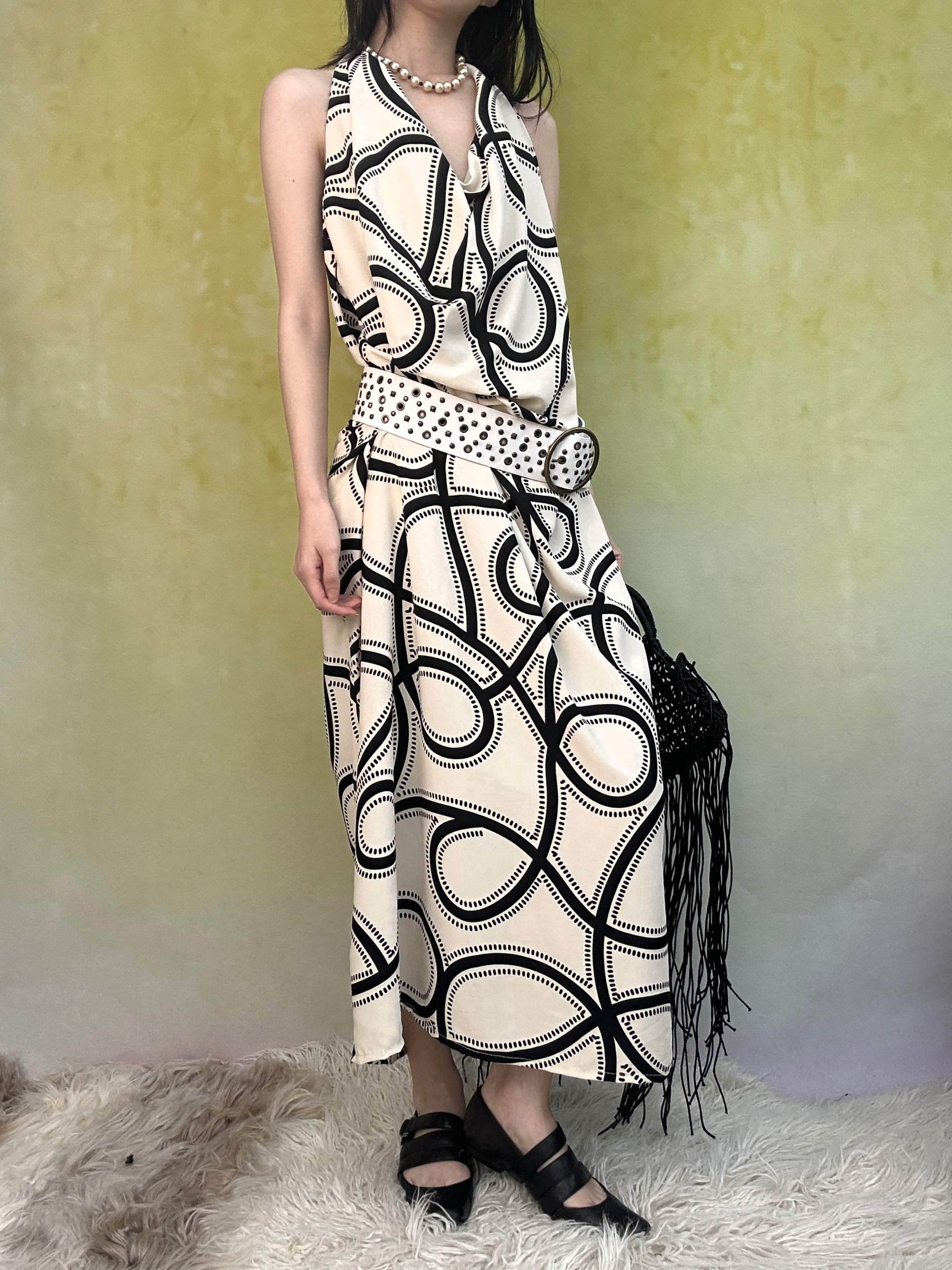 ANTIMOON_Black_White_Line_Print_Strappy_V-neck_Women's_Polyester_Boho_Maxi_Dresses_914826754669_MISSTT