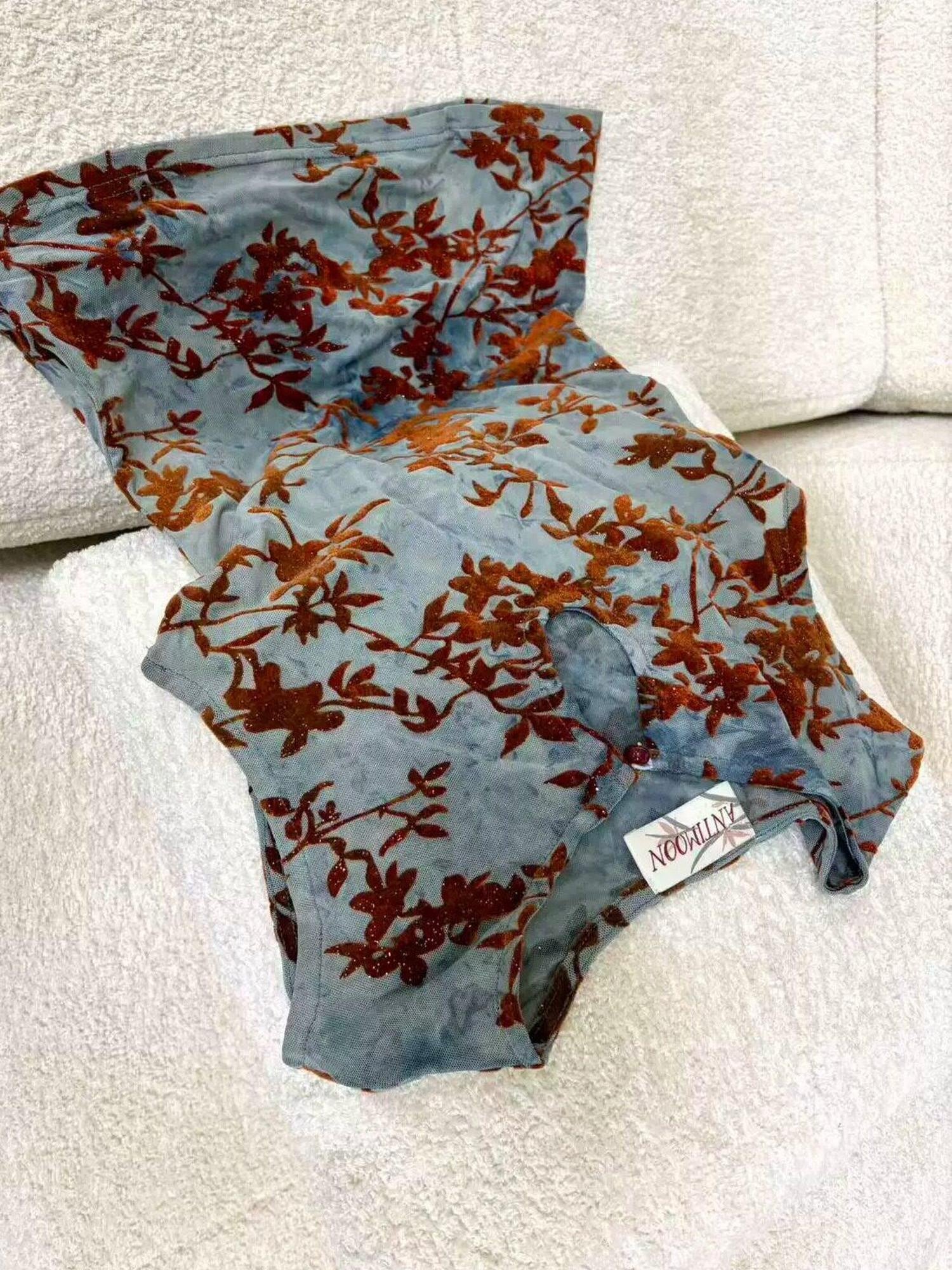 ANTIMOON Blue Glaze Red Branch Tie Dye Stand Collar Slim Women's Polyester Tank Tops