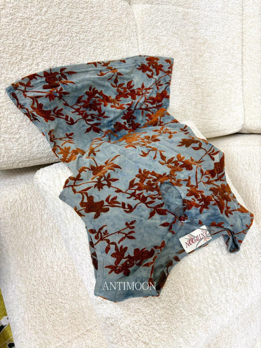 ANTIMOON Blue Glaze Red Branch Tie Dye Stand Collar Slim Women's Polyester Tank Tops