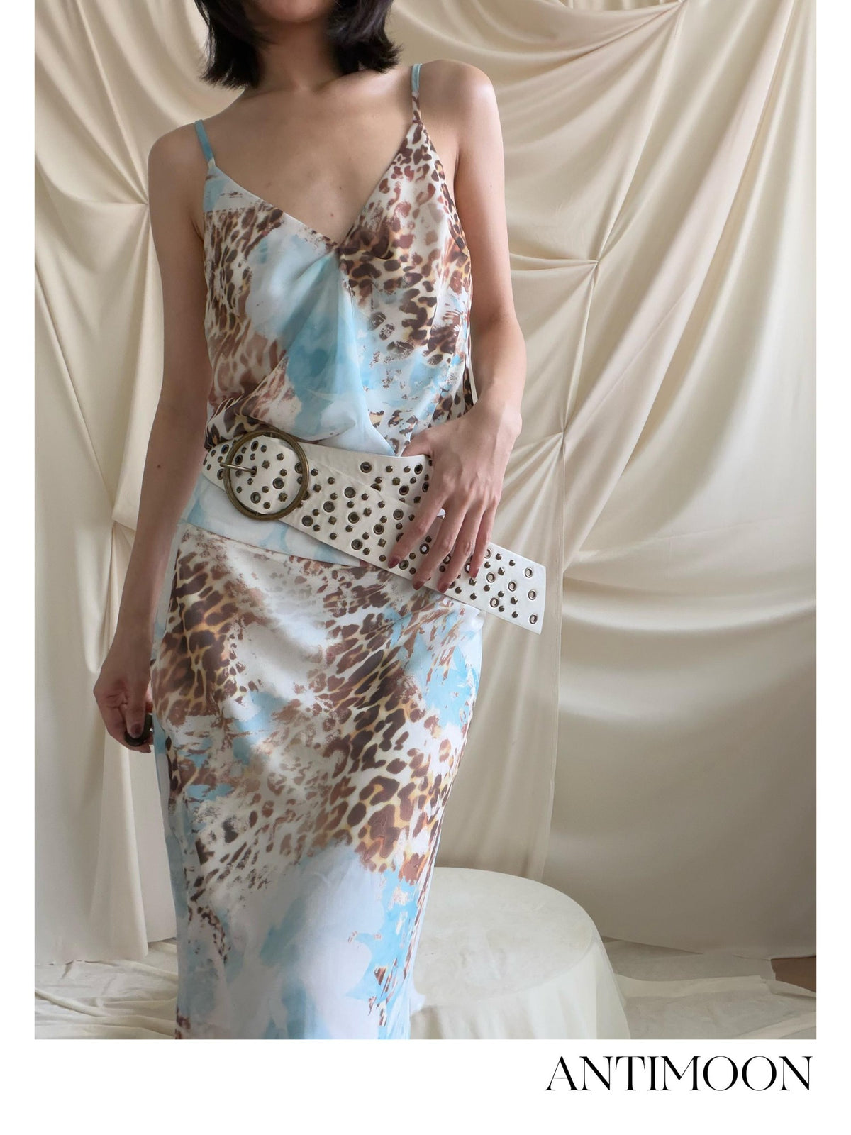 ANTIMOON Blue Gradient Leopard Print Asymmetric Cut Cami Top And Women's Matching Skirt Sets