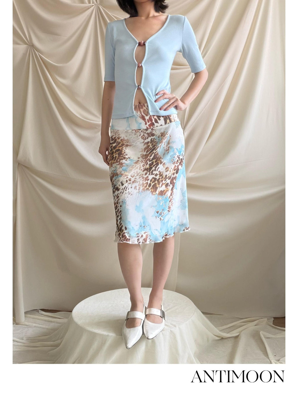 ANTIMOON Blue Gradient Leopard Print Asymmetric Cut Cami Top And Women's Matching Skirt Sets