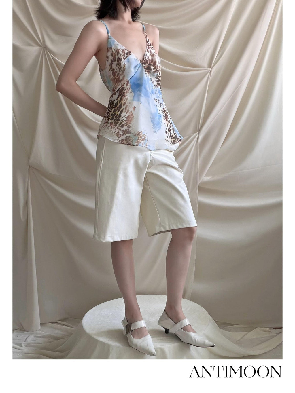 ANTIMOON Blue Gradient Leopard Print Asymmetric Cut Cami Top And Women's Matching Skirt Sets