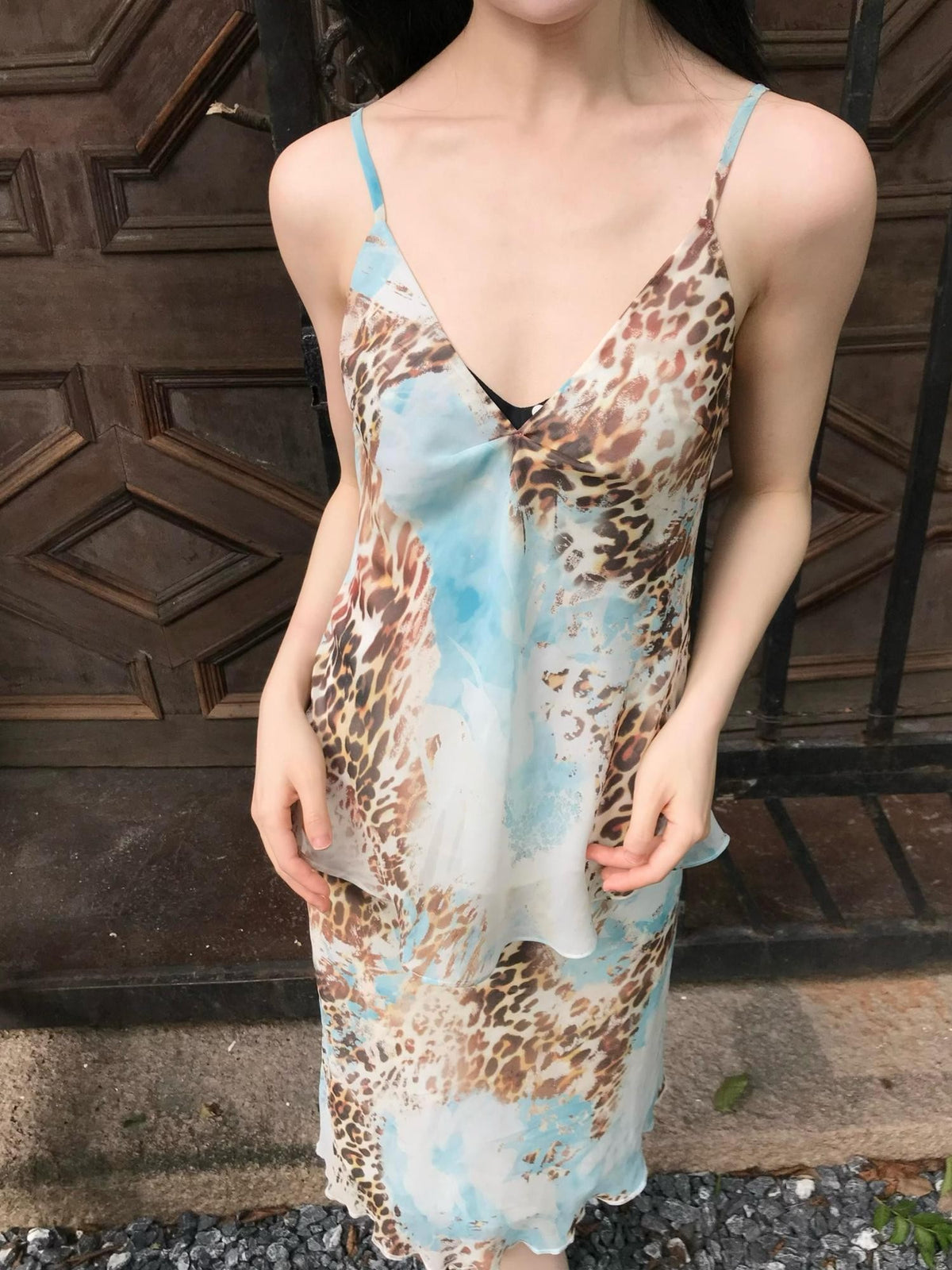 ANTIMOON Blue Gradient Leopard Print Asymmetric Cut Cami Top And Women's Matching Skirt Sets