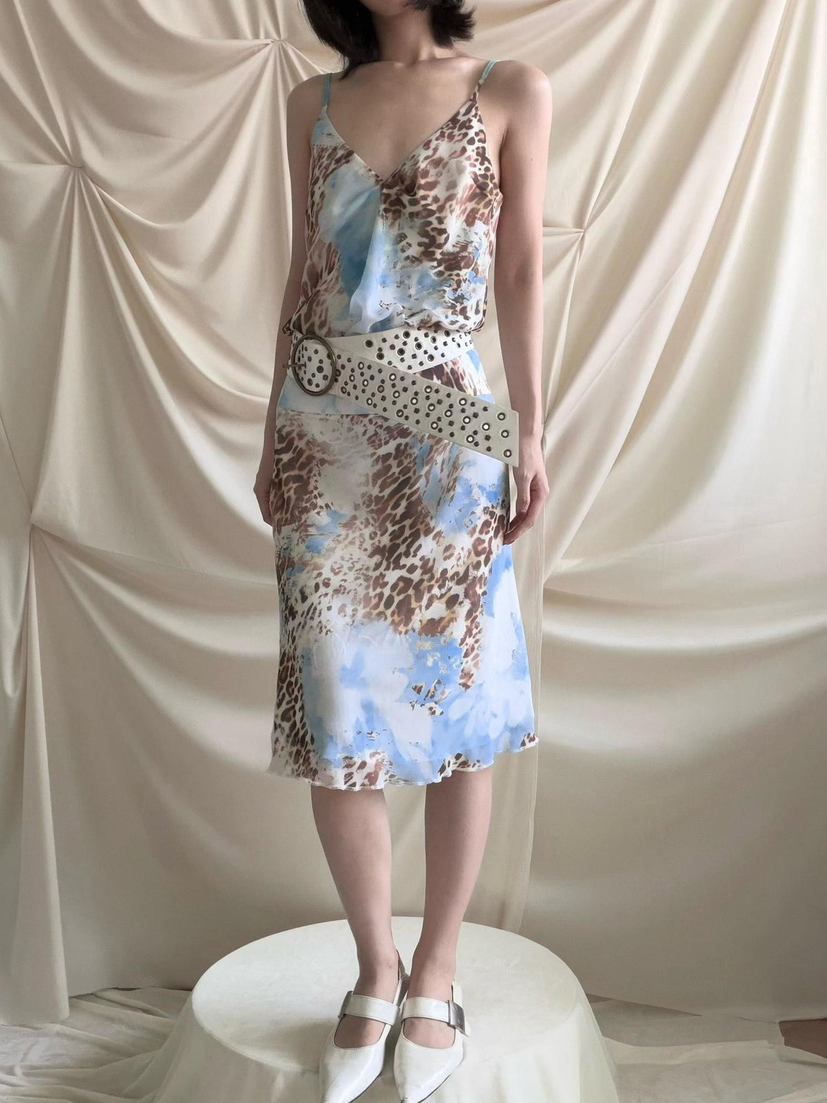 ANTIMOON Blue Gradient Leopard Print Asymmetric Cut Cami Top And Women's Matching Skirt Sets
