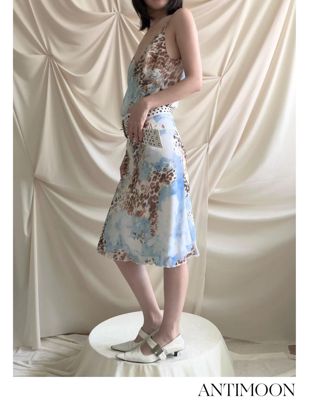 ANTIMOON Blue Gradient Leopard Print Asymmetric Cut Cami Top And Women's Matching Skirt Sets