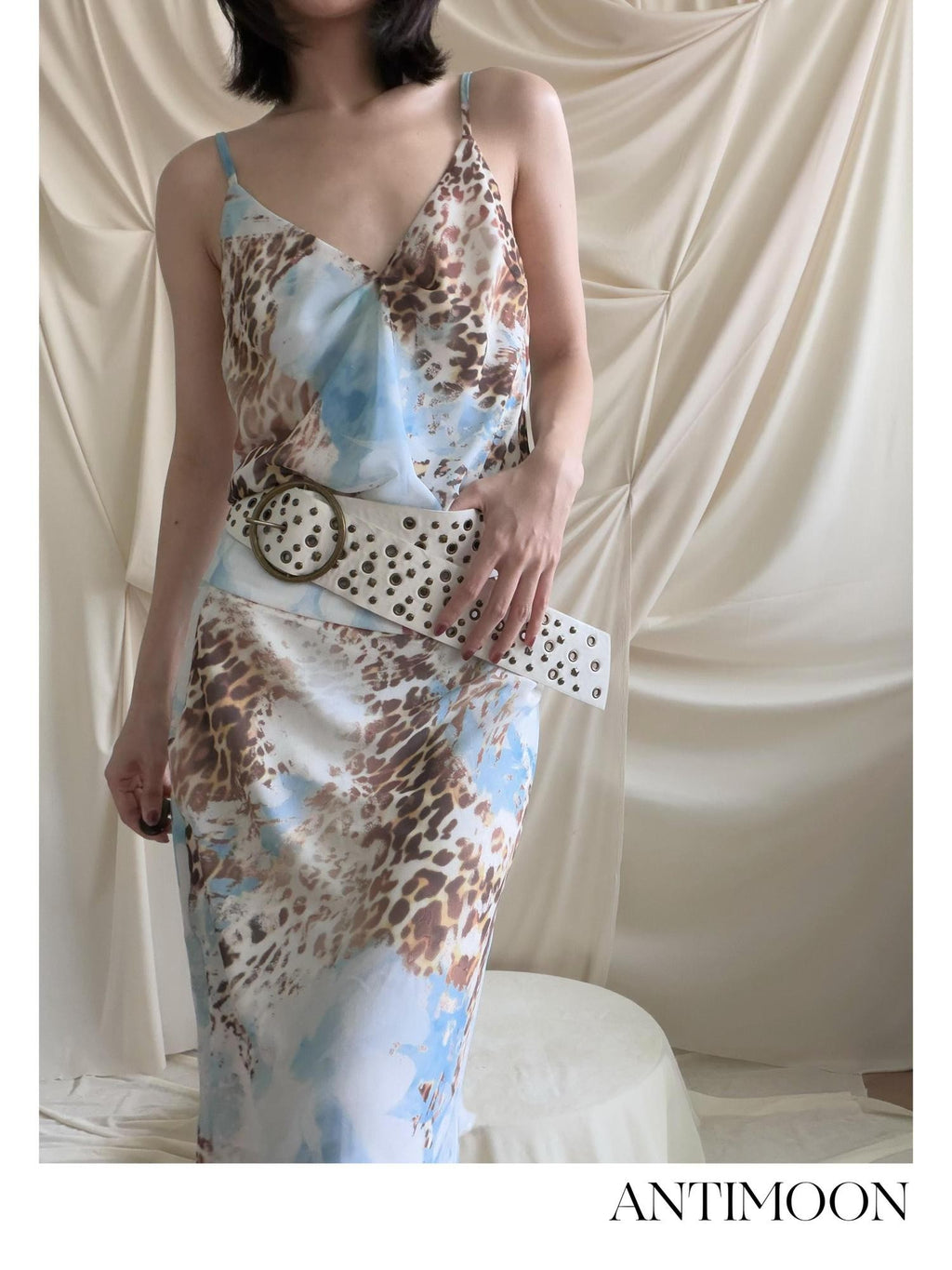 ANTIMOON Blue Gradient Leopard Print Asymmetric Cut Cami Top And Women's Matching Skirt Sets