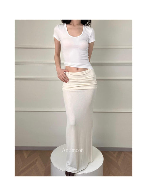 ANTIMOON Bodycon Pleated Slim Fit Women's Viscose Maxi Skirts