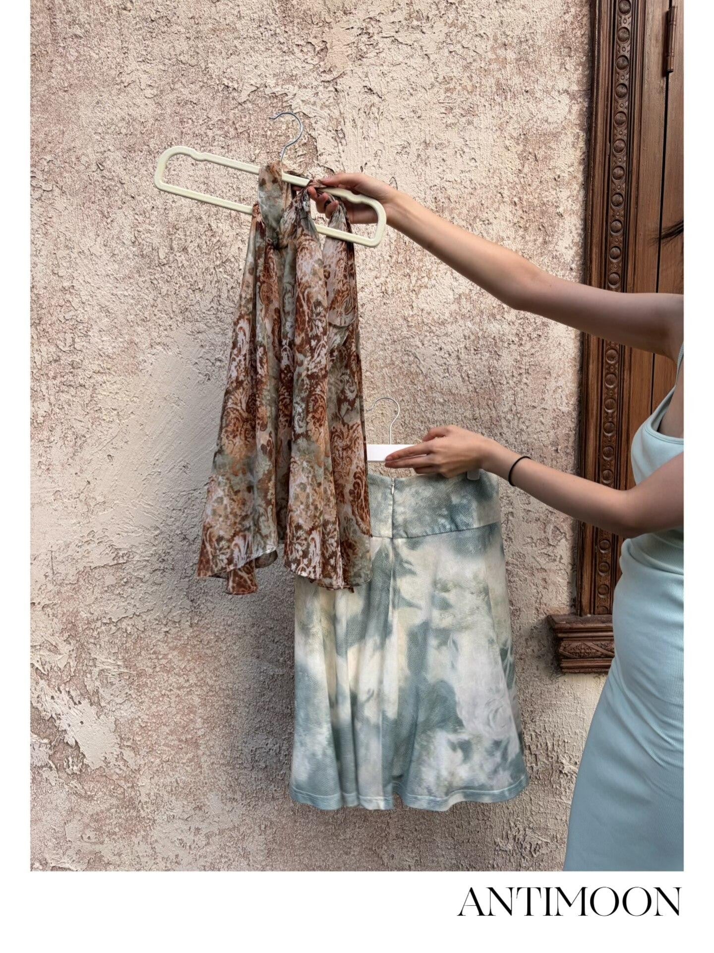 ANTIMOON Bronze Rust Printed Sleeveless Women's Georgette Matching Skirt Sets