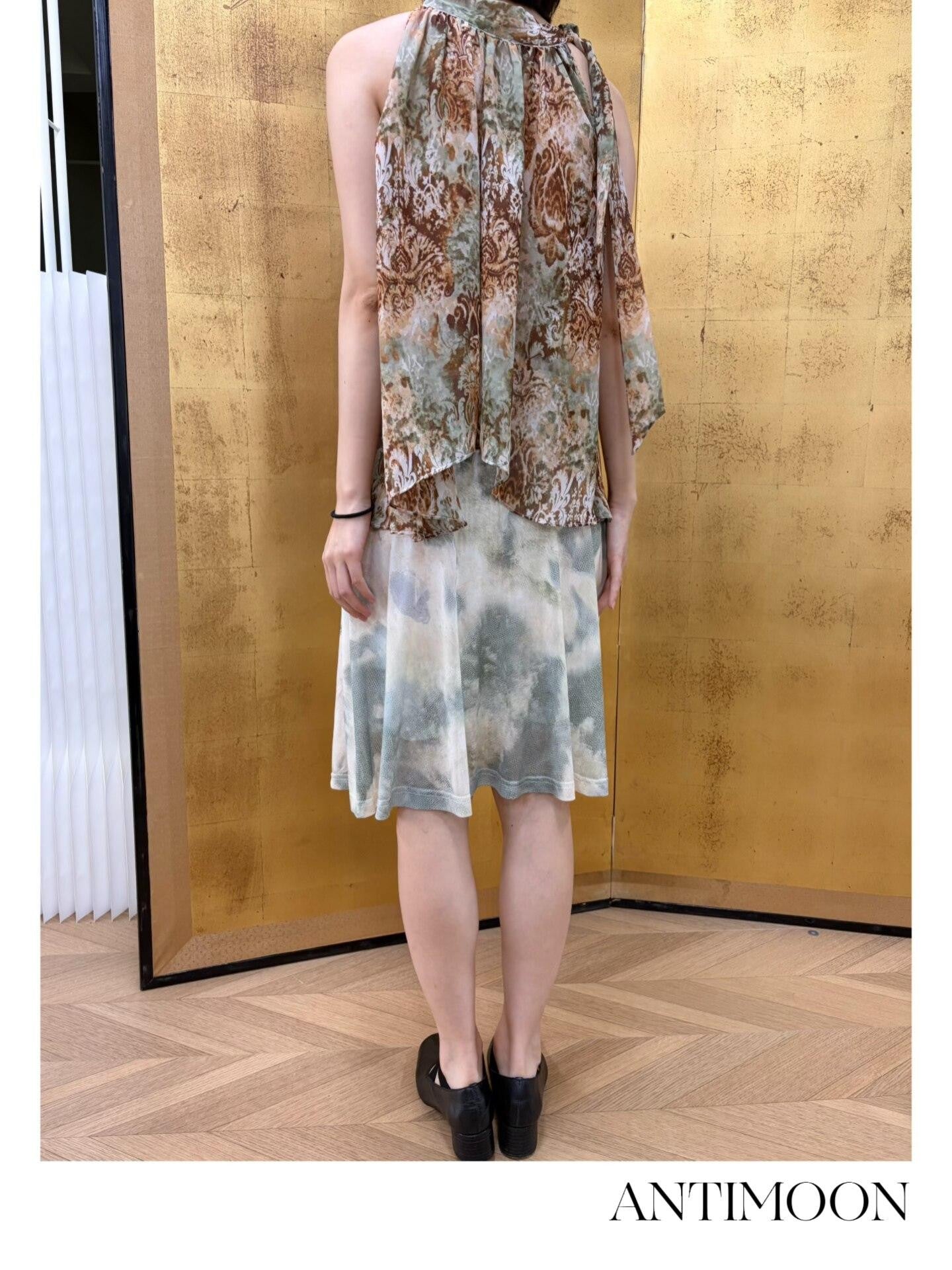 ANTIMOON Bronze Rust Printed Sleeveless Women's Georgette Matching Skirt Sets