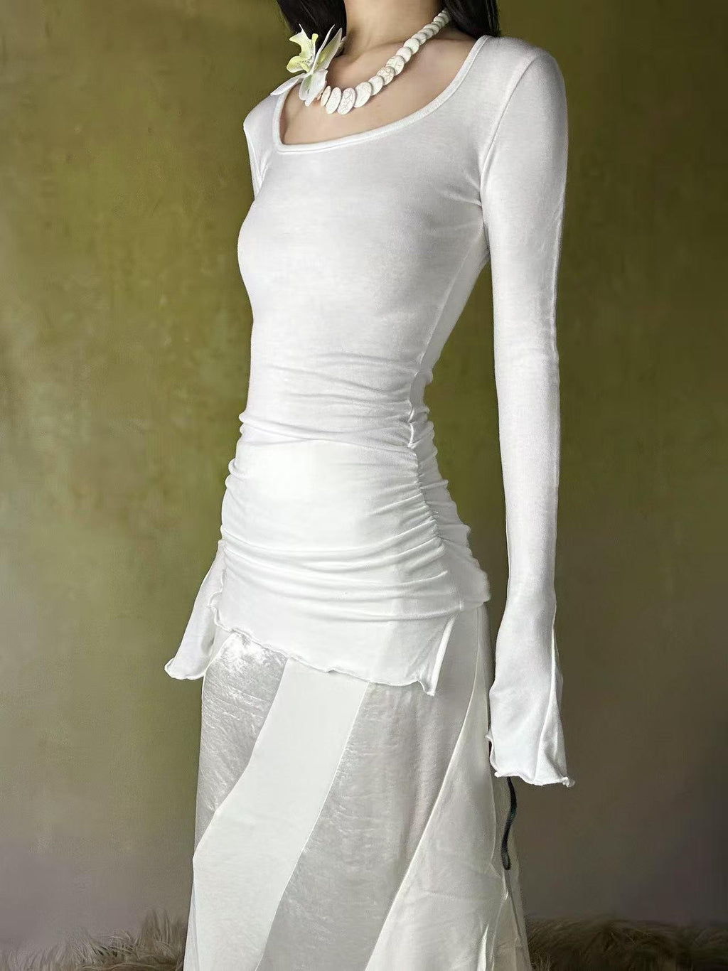 ANTIMOON Brushed Slim Fit Square Collar Women's Soft Cotton Long Sleeve T-shirts
