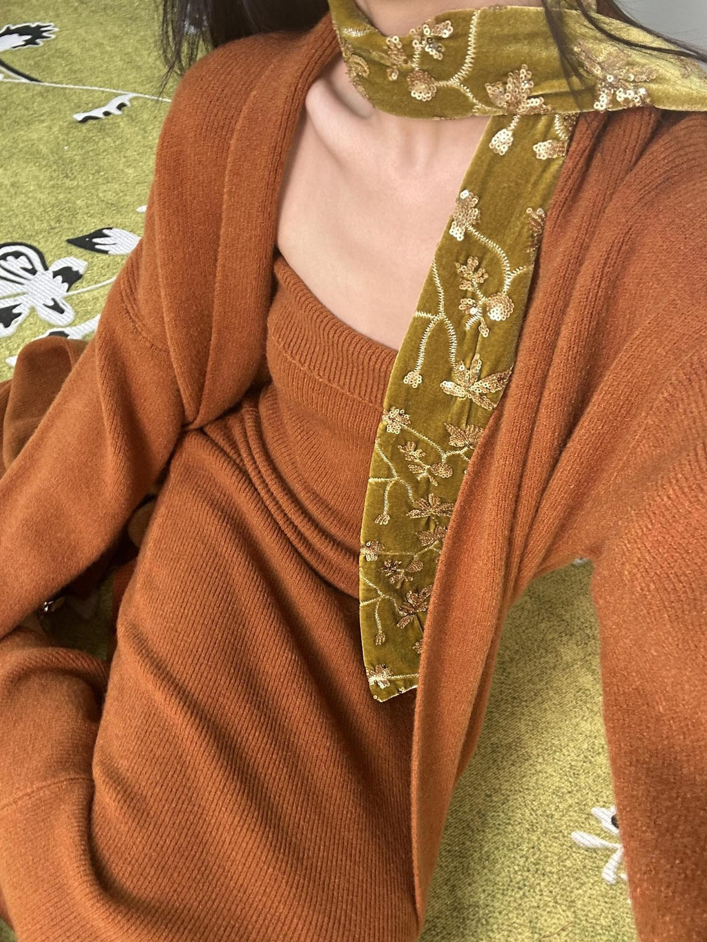 ANTIMOON Caramel Knit Bustier Cardigan High Waist Women's Polyester Matching Skirt Sets