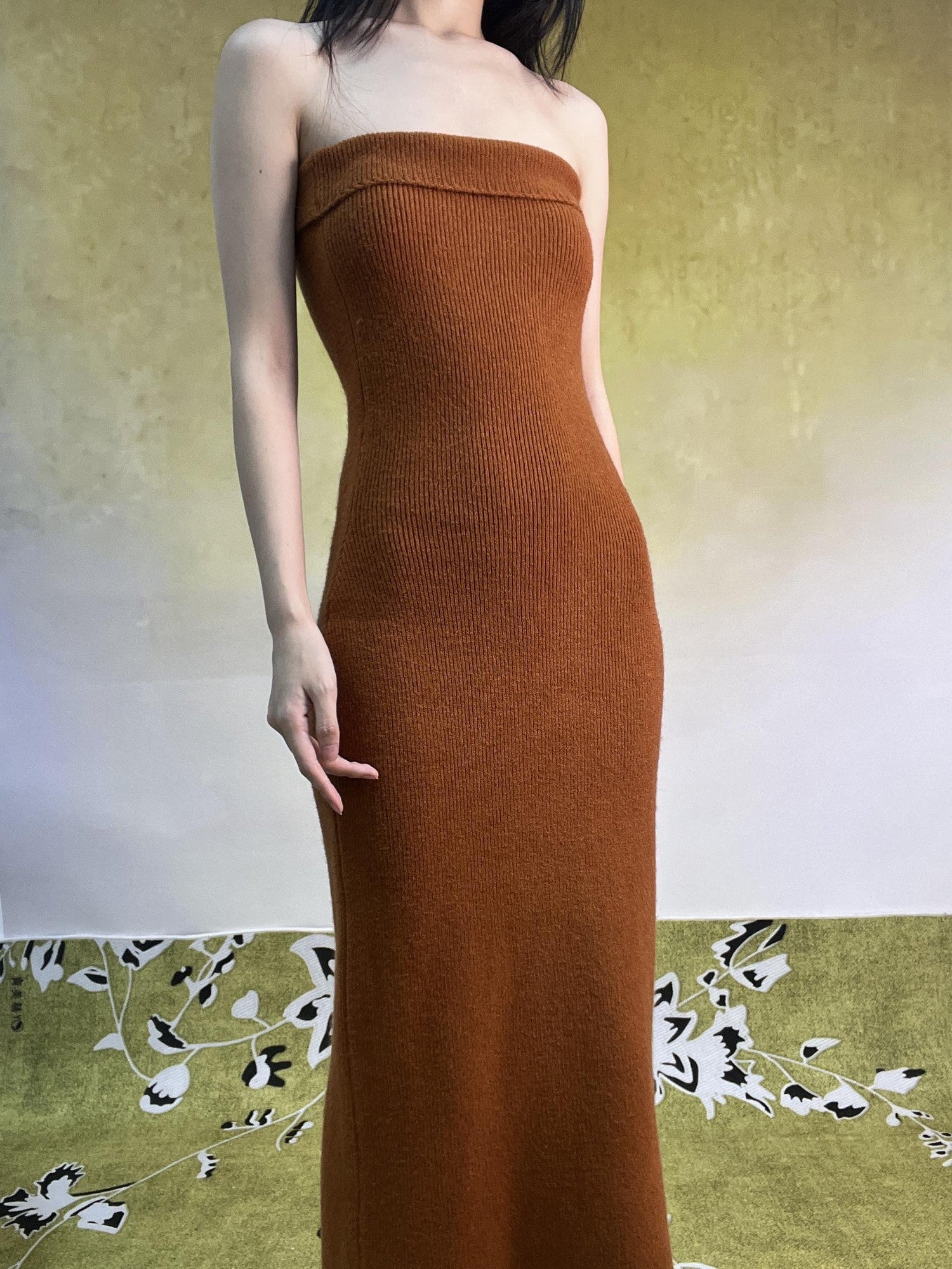 ANTIMOON Caramel Knit Bustier Cardigan High Waist Women's Polyester Matching Skirt Sets