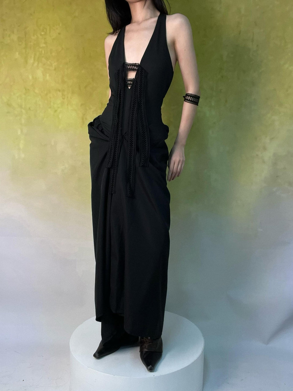 ANTIMOON Classic Lace Convertible Halter Witch A Line Women's Polyester Slip Maxi Dresses