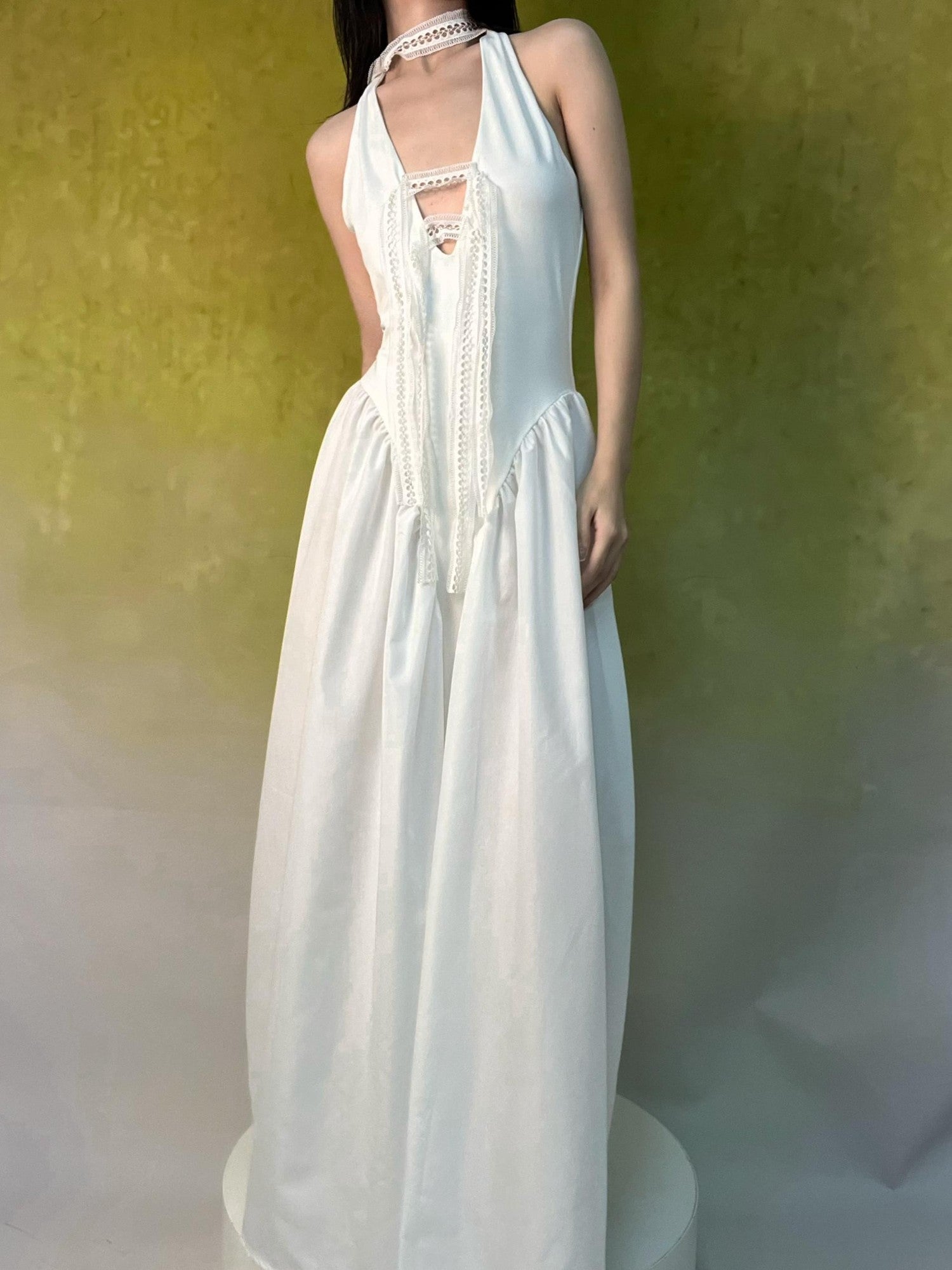 ANTIMOON Classic Lace Convertible Halter Witch A Line Women's Polyester Slip Maxi Dresses