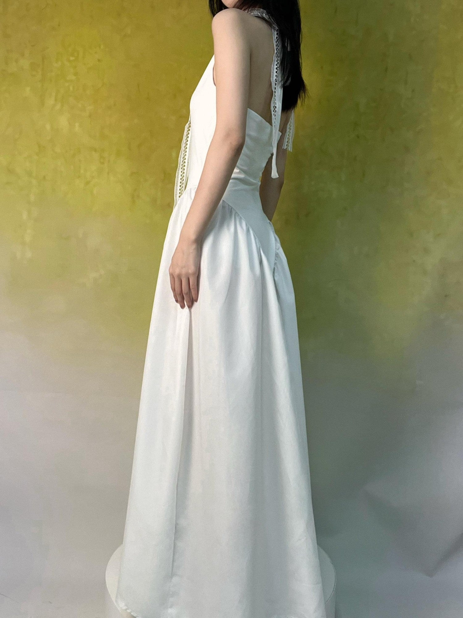 ANTIMOON Classic Lace Convertible Halter Witch A Line Women's Polyester Slip Maxi Dresses