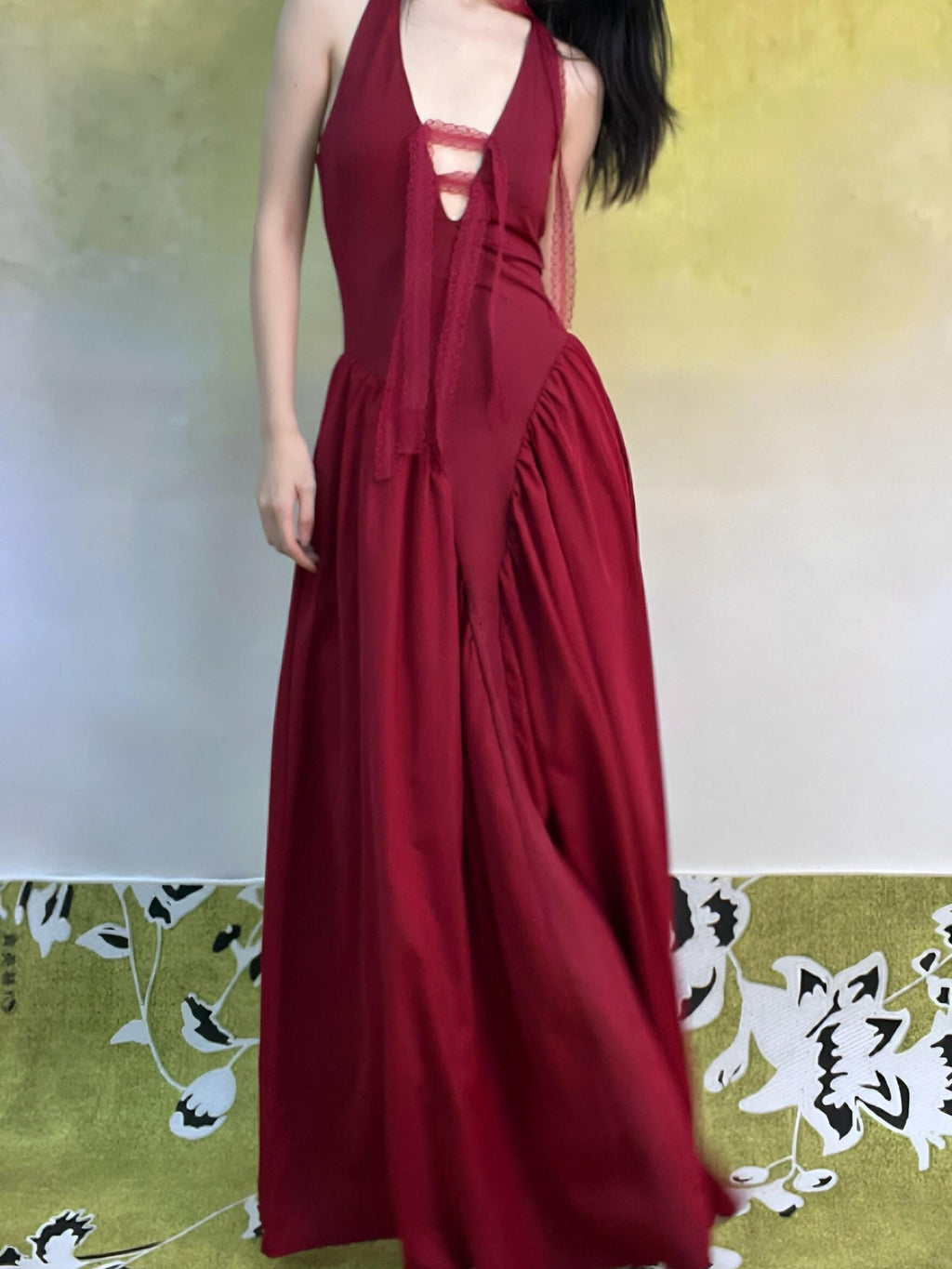 ANTIMOON Classic Lace Convertible Halter Witch A Line Women's Polyester Slip Maxi Dresses