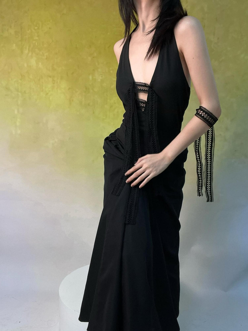 ANTIMOON Classic Lace Convertible Halter Witch A Line Women's Polyester Slip Maxi Dresses