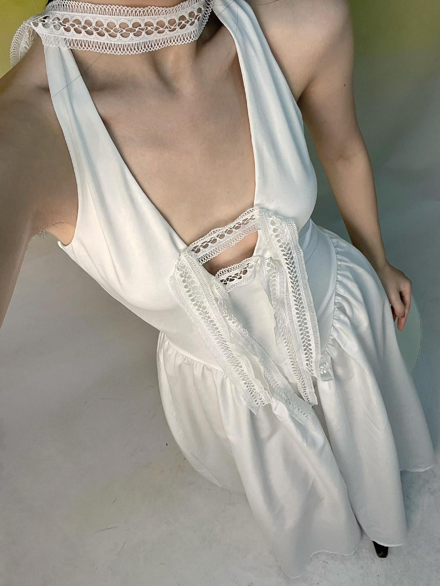 ANTIMOON Classic Lace Convertible Halter Witch A Line Women's Polyester Slip Maxi Dresses