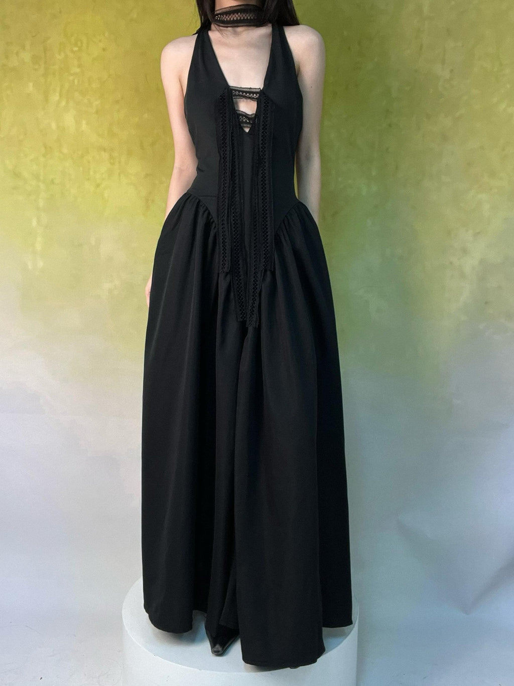 ANTIMOON Classic Lace Convertible Halter Witch A Line Women's Polyester Slip Maxi Dresses