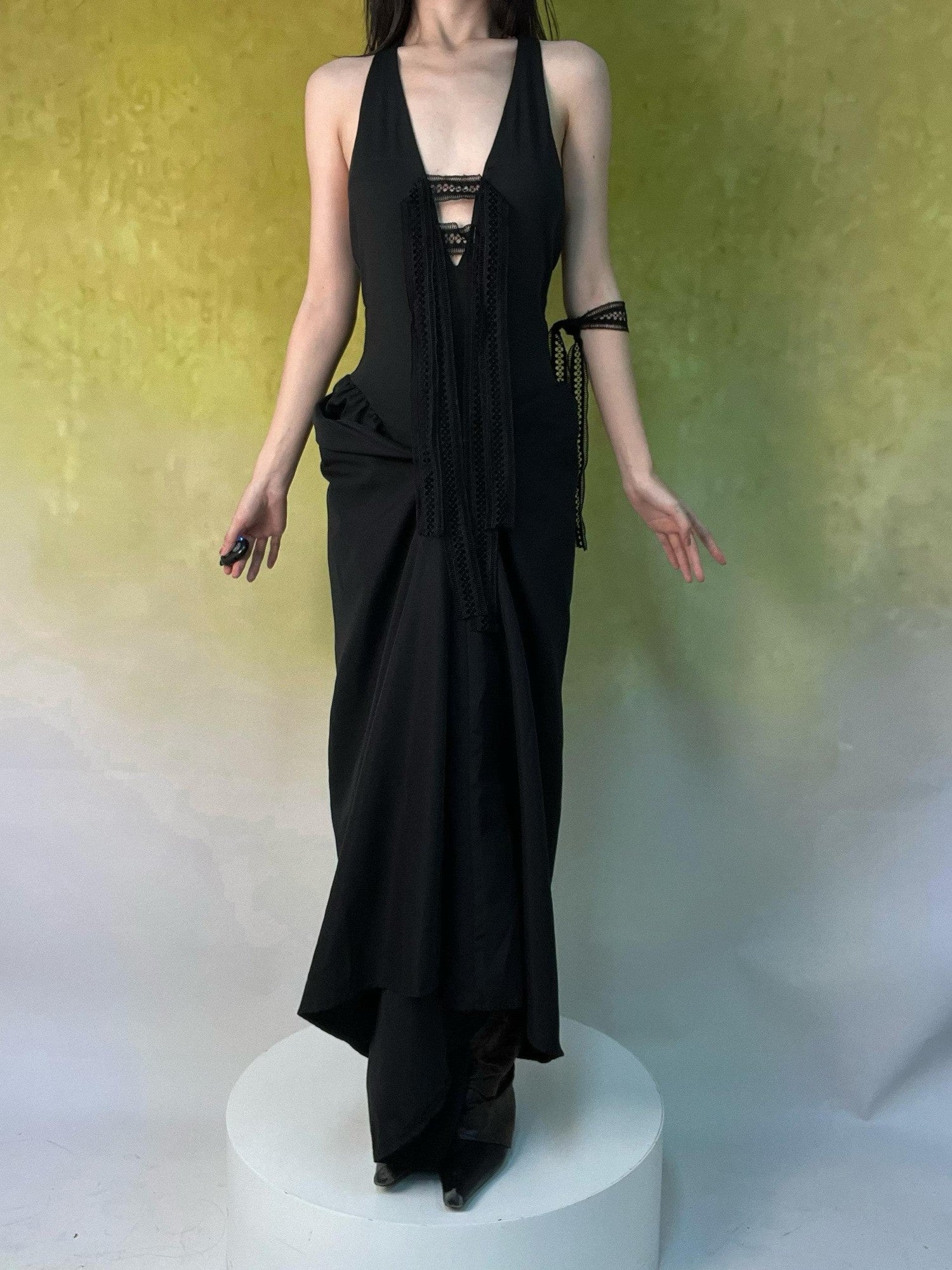 ANTIMOON Classic Lace Convertible Halter Witch A Line Women's Polyester Slip Maxi Dresses
