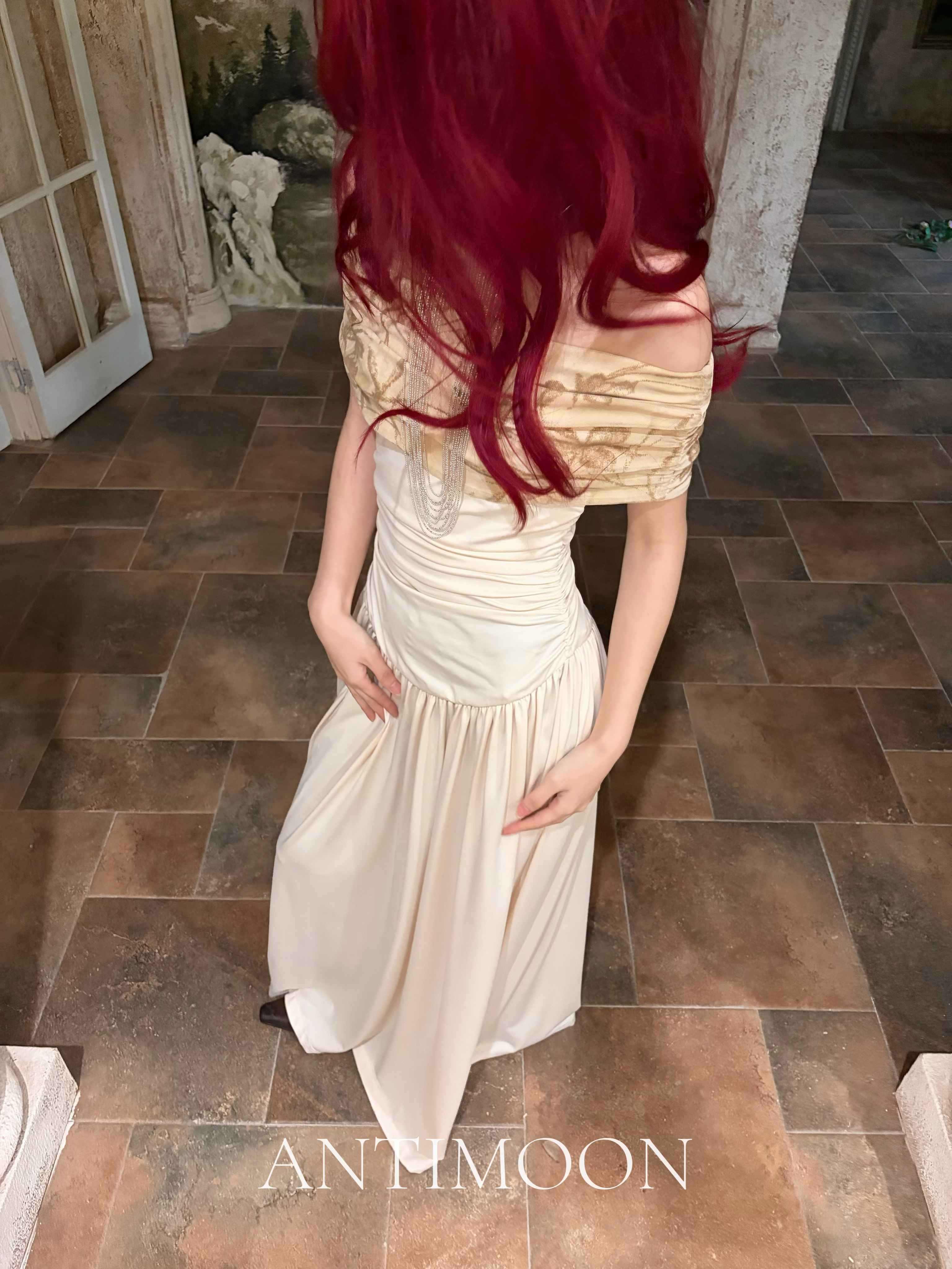 ANTIMOON_Clivia_Print_Renaissance_Draped_Tube_Top_Women's_Polyester_Strapless_Maxi_Dresses_1048304301550_MISSTT