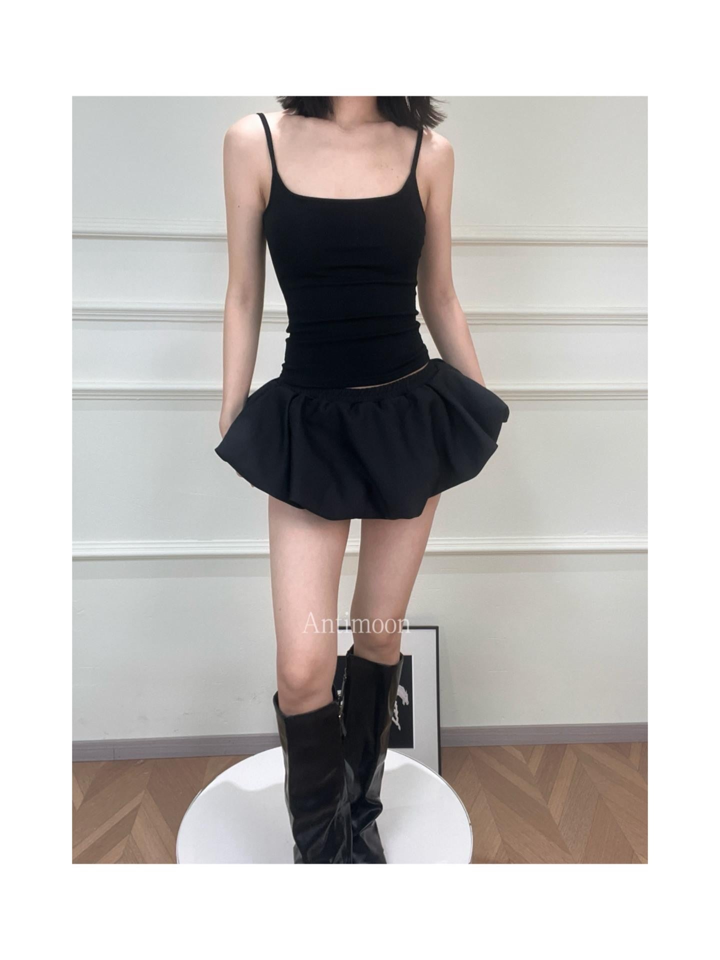 ANTIMOON Cloud Bud Double Layer Pleated Structured Women's Polyester Cotton Blend Skorts