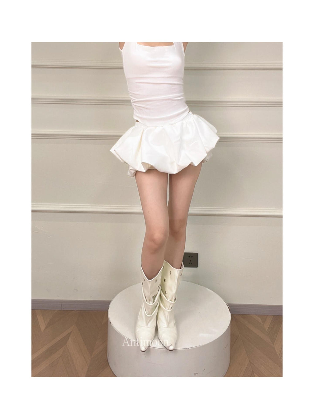 ANTIMOON Cloud Bud Double Layer Pleated Structured Women's Polyester Cotton Blend Skorts
