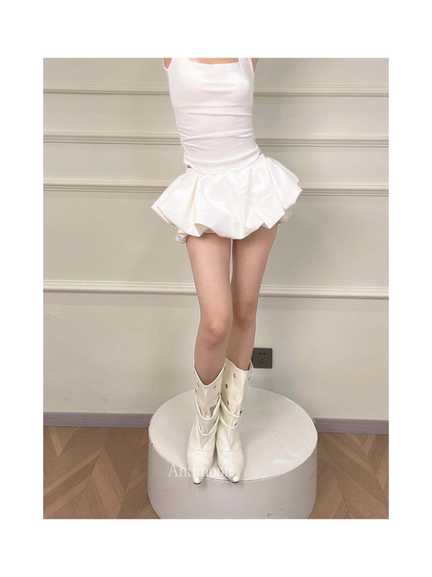ANTIMOON Cloud Bud Double Layer Pleated Structured Women's Polyester Cotton Blend Skorts