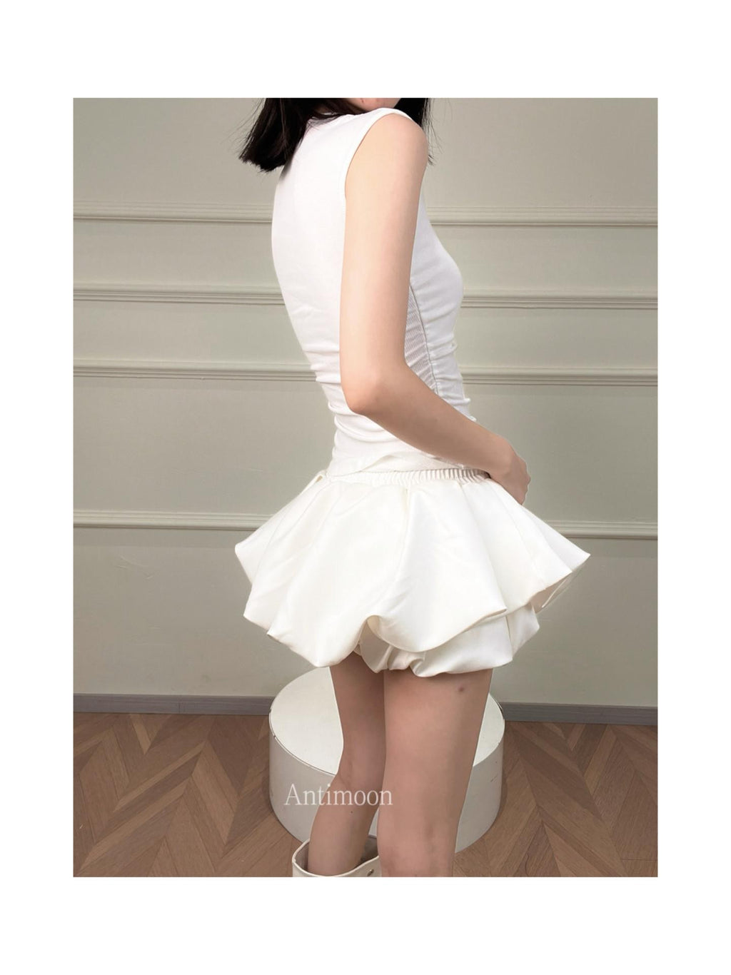 ANTIMOON Cloud Bud Double Layer Pleated Structured Women's Polyester Cotton Blend Skorts