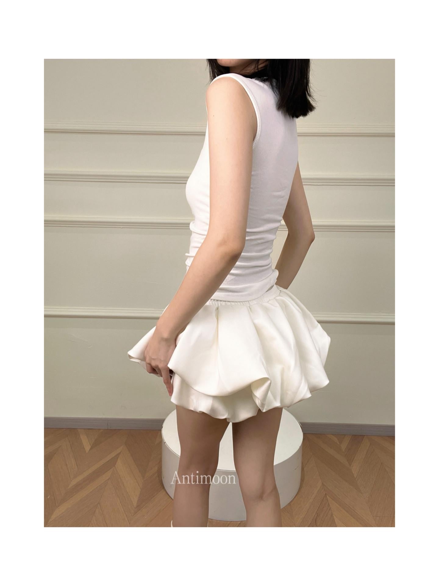 ANTIMOON Cloud Bud Double Layer Pleated Structured Women's Polyester Cotton Blend Skorts