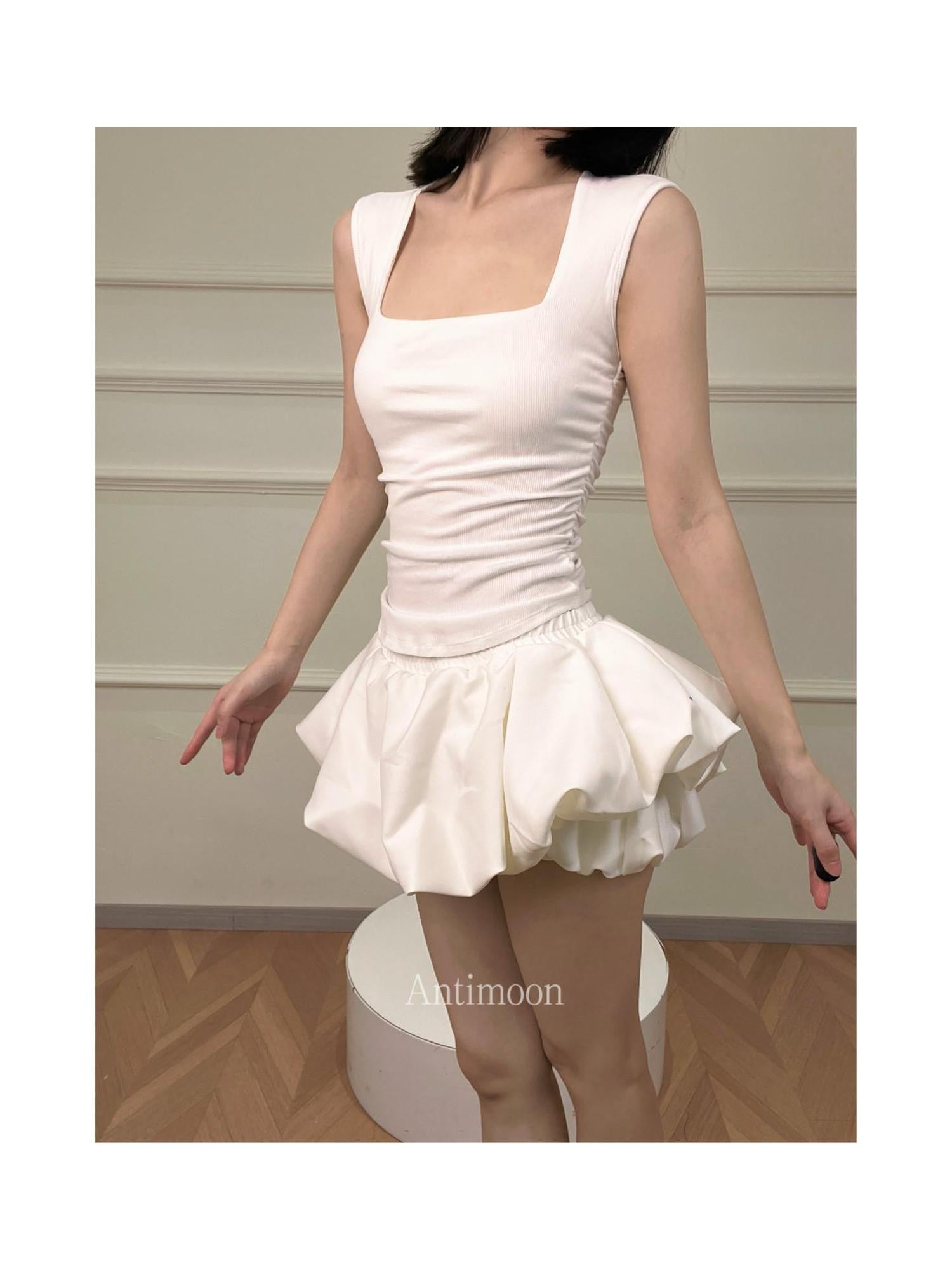 ANTIMOON Cloud Bud Double Layer Pleated Structured Women's Polyester Cotton Blend Skorts