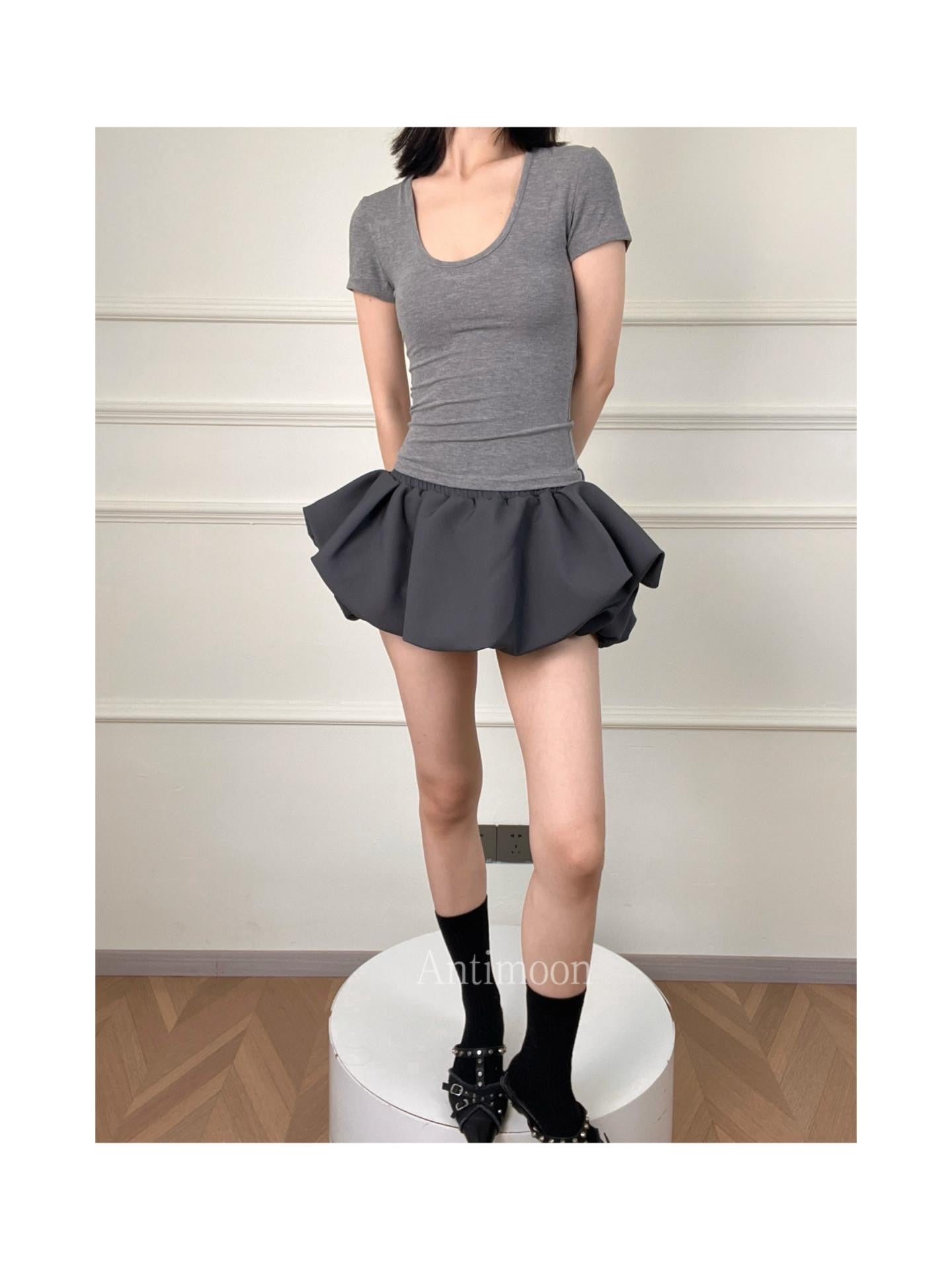 ANTIMOON Cloud Bud Double Layer Pleated Structured Women's Polyester Cotton Blend Skorts