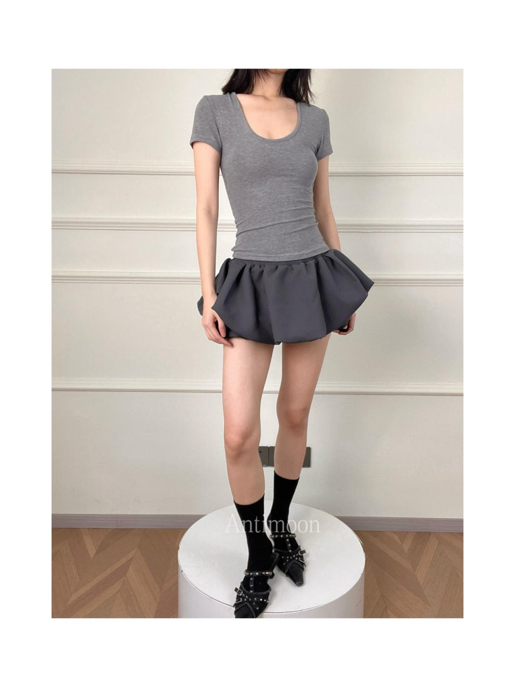 ANTIMOON Cloud Bud Double Layer Pleated Structured Women's Polyester Cotton Blend Skorts