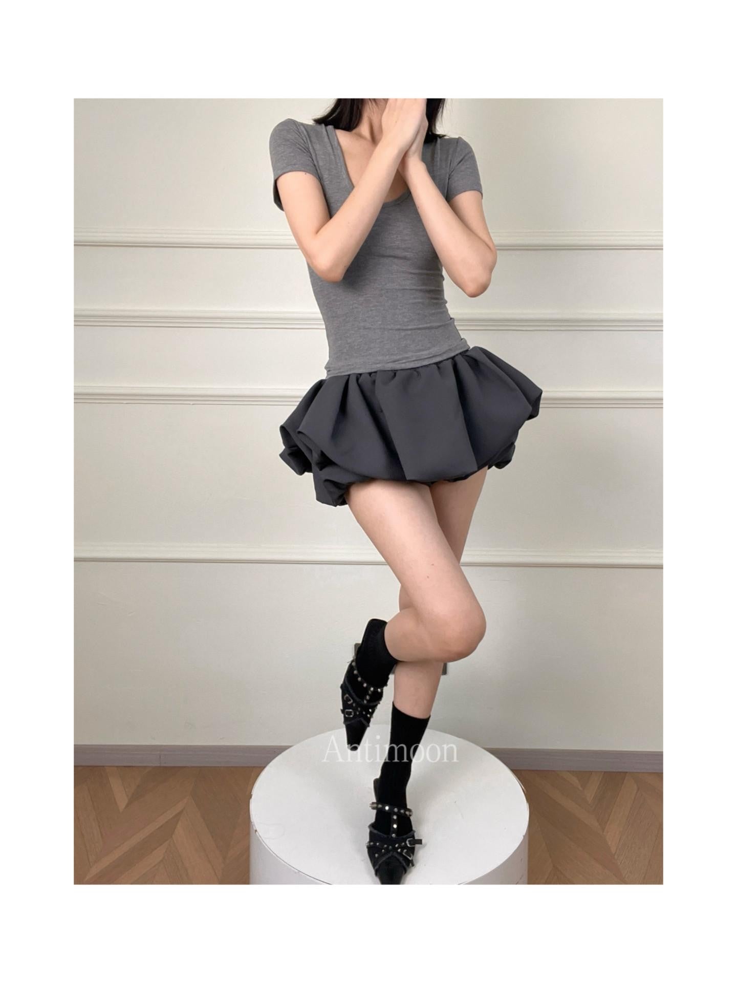 ANTIMOON Cloud Bud Double Layer Pleated Structured Women's Polyester Cotton Blend Skorts
