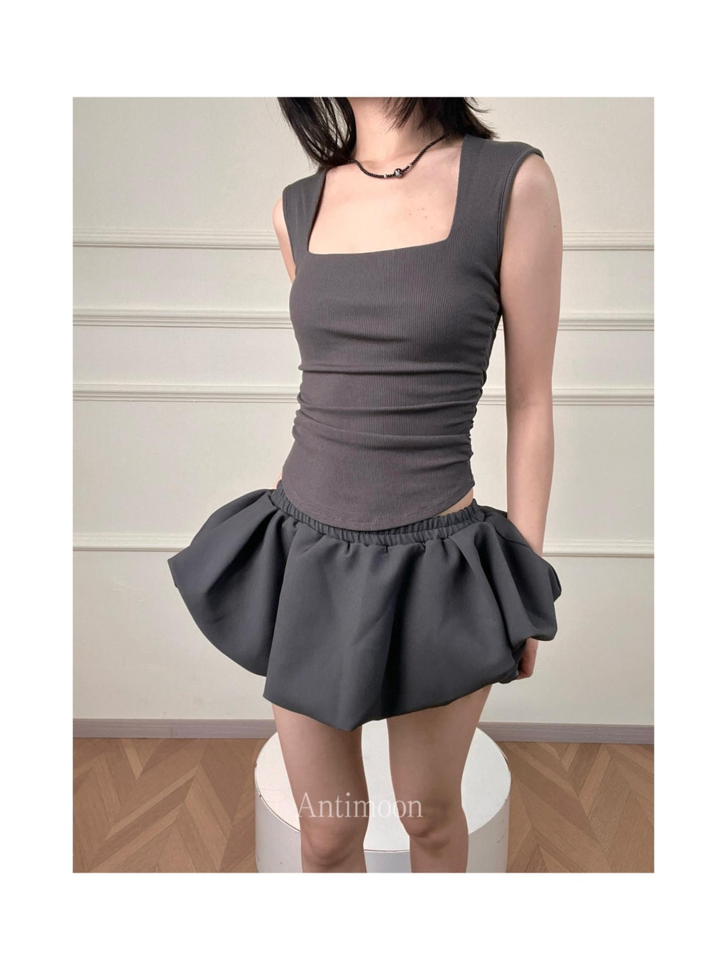 ANTIMOON Cloud Bud Double Layer Pleated Structured Women's Polyester Cotton Blend Skorts