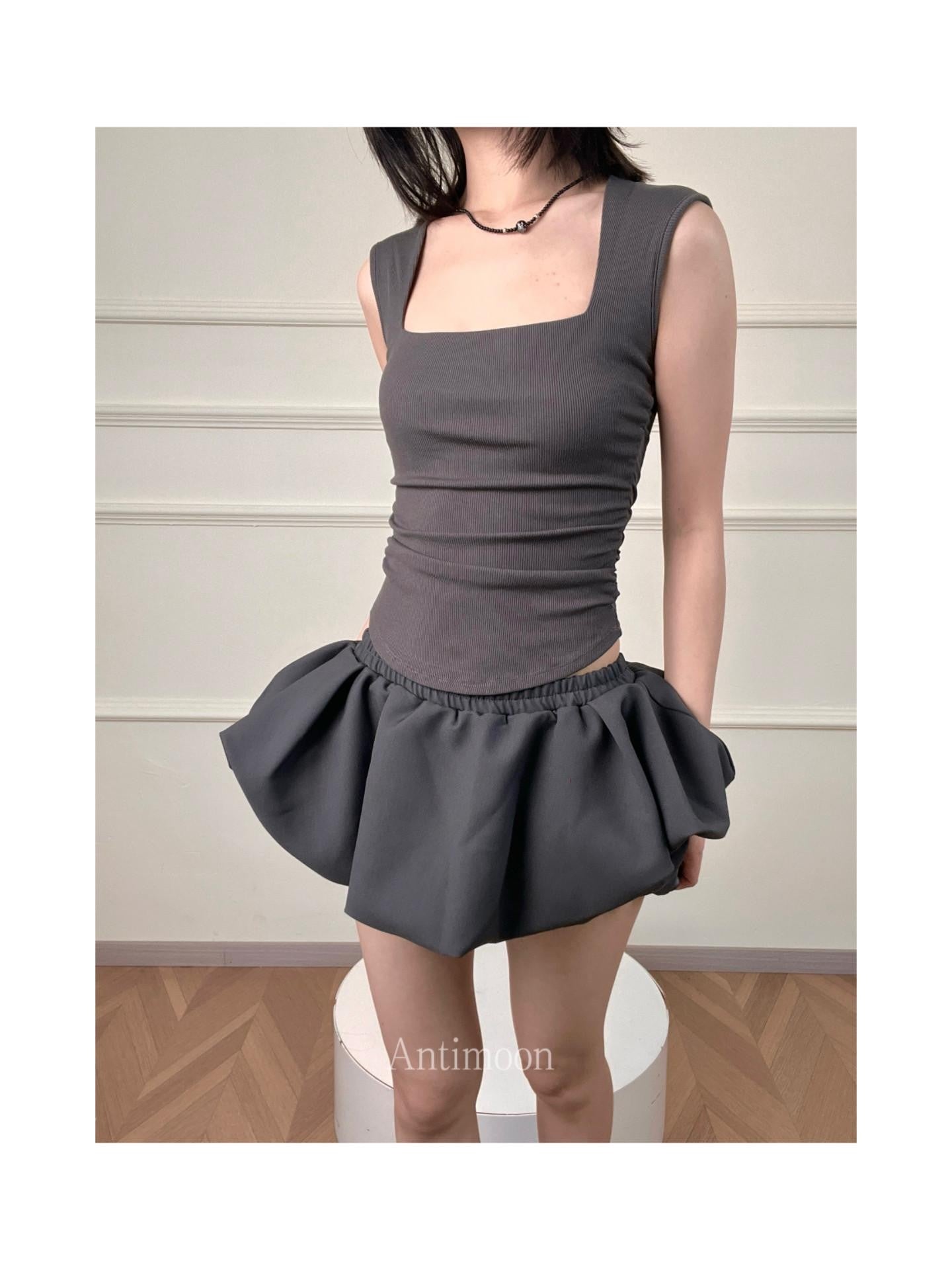 ANTIMOON Cloud Bud Double Layer Pleated Structured Women's Polyester Cotton Blend Skorts