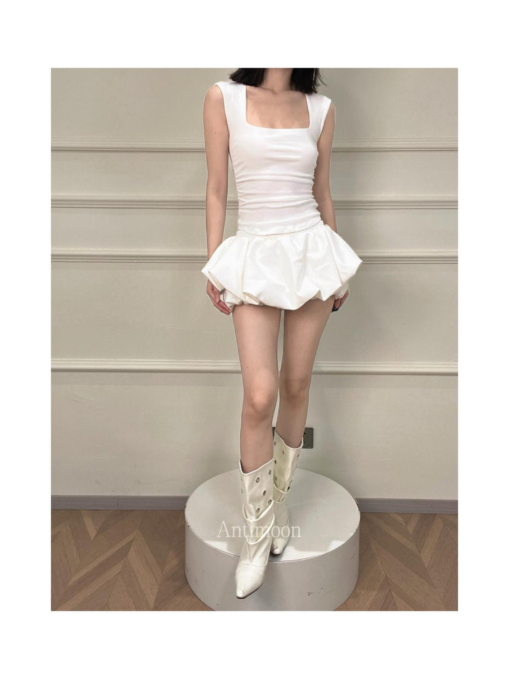 ANTIMOON Cloud Bud Double Layer Pleated Structured Women's Polyester Cotton Blend Skorts