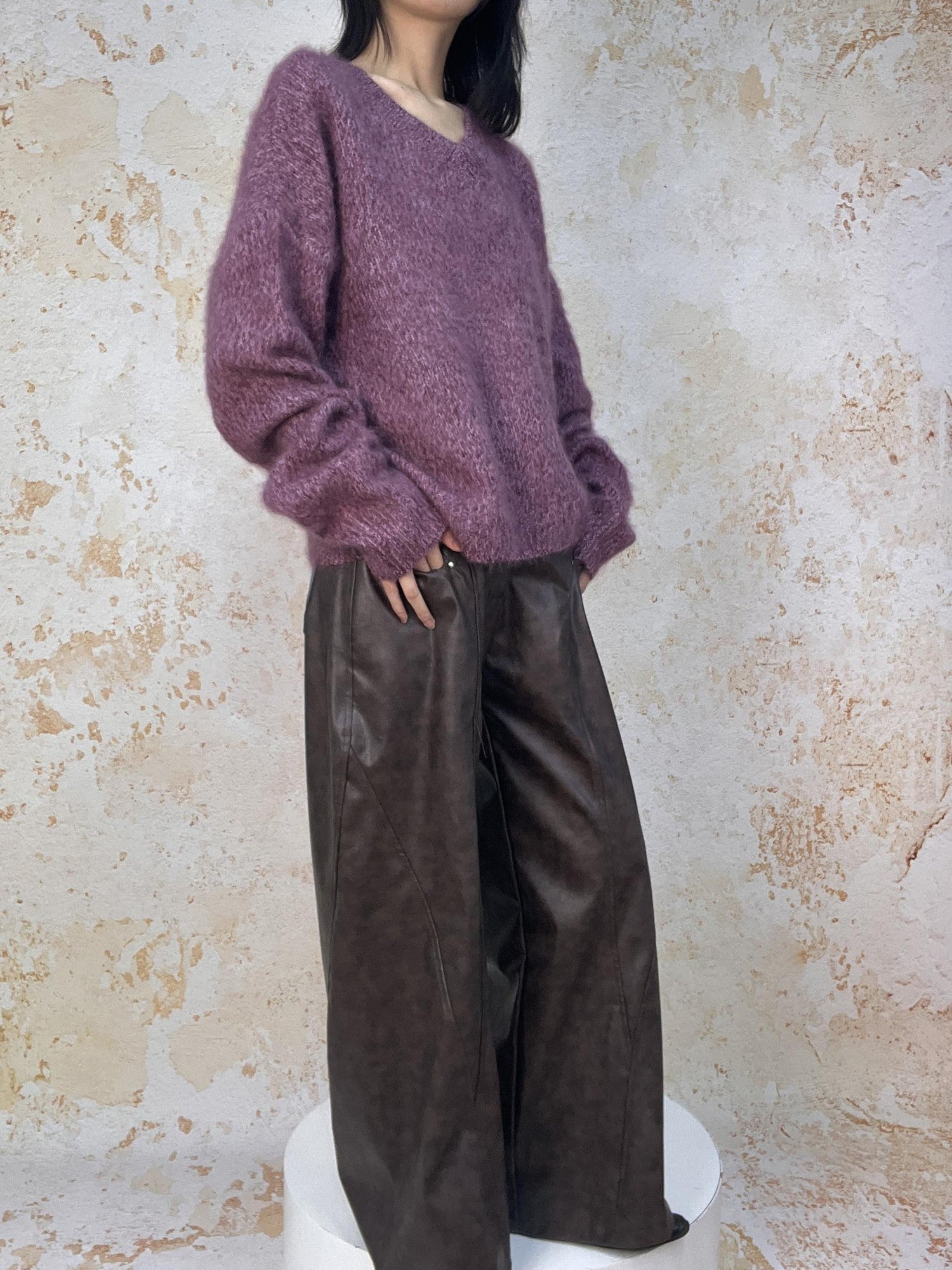 ANTIMOON Cloud Soft Brushed Fleck Oversized Women's All Wool Pullover Sweaters