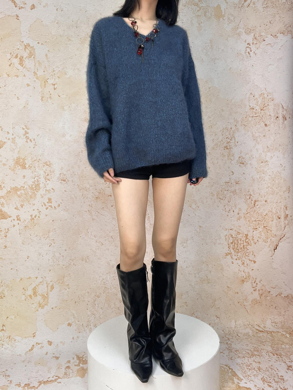 ANTIMOON Cloud Soft Brushed Fleck Oversized Women's All Wool Pullover Sweaters