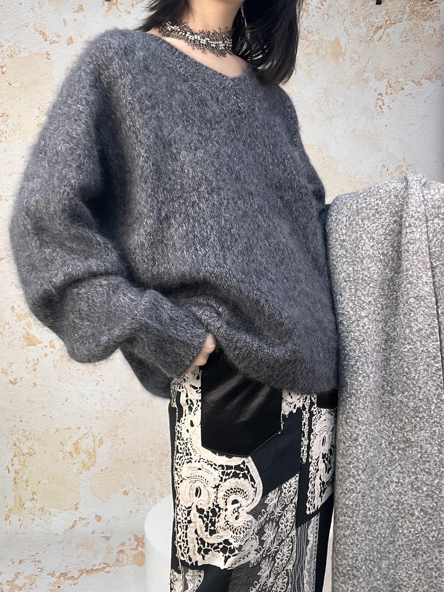 ANTIMOON Cloud Soft Brushed Fleck Oversized Women's All Wool Pullover Sweaters