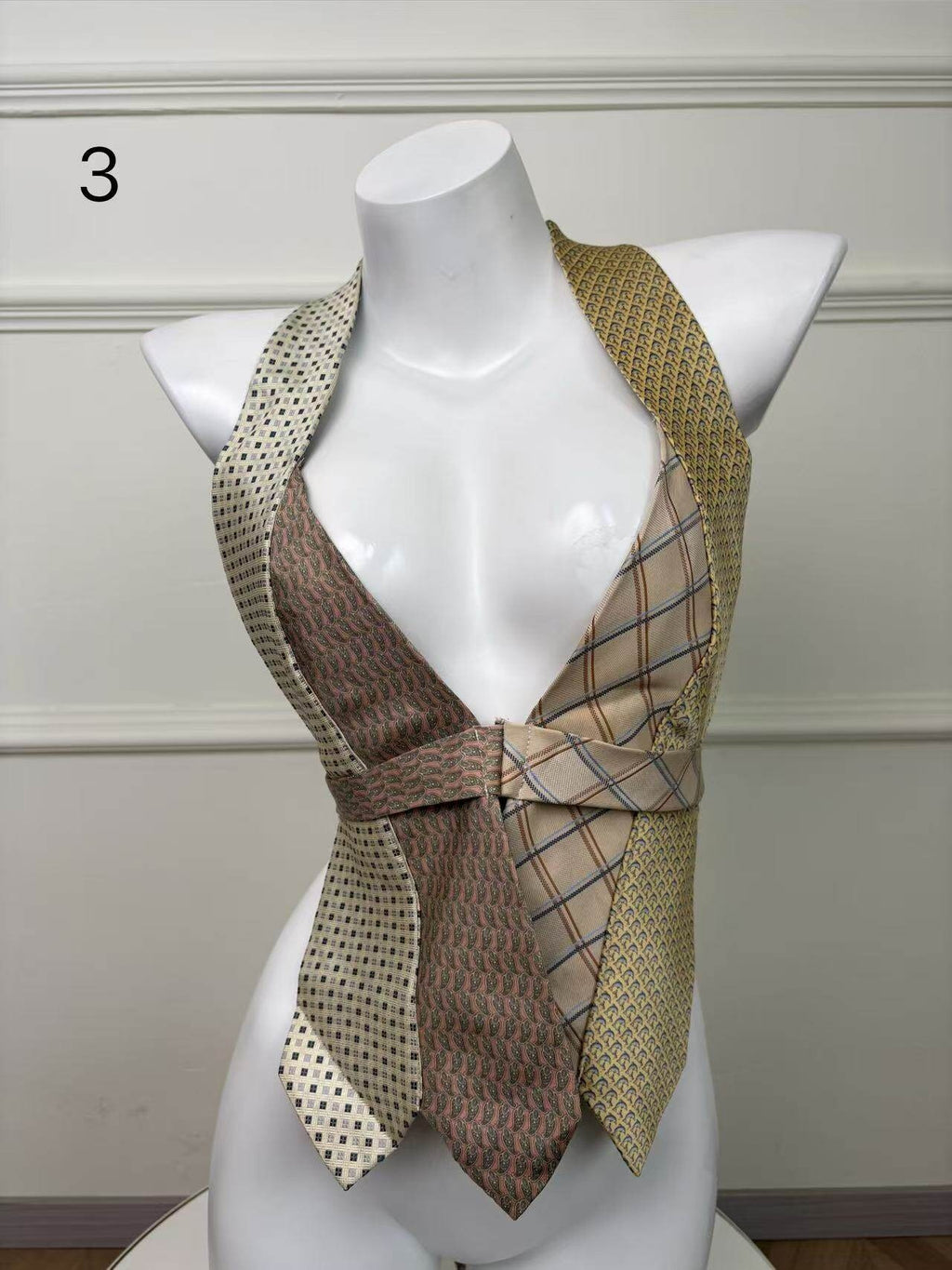 ANTIMOON_Colorblock_Patchwork_Plaid_Tie_Back_V-neck_Women's_Polyester_Halter_Tops_1031322523313_MISSTT