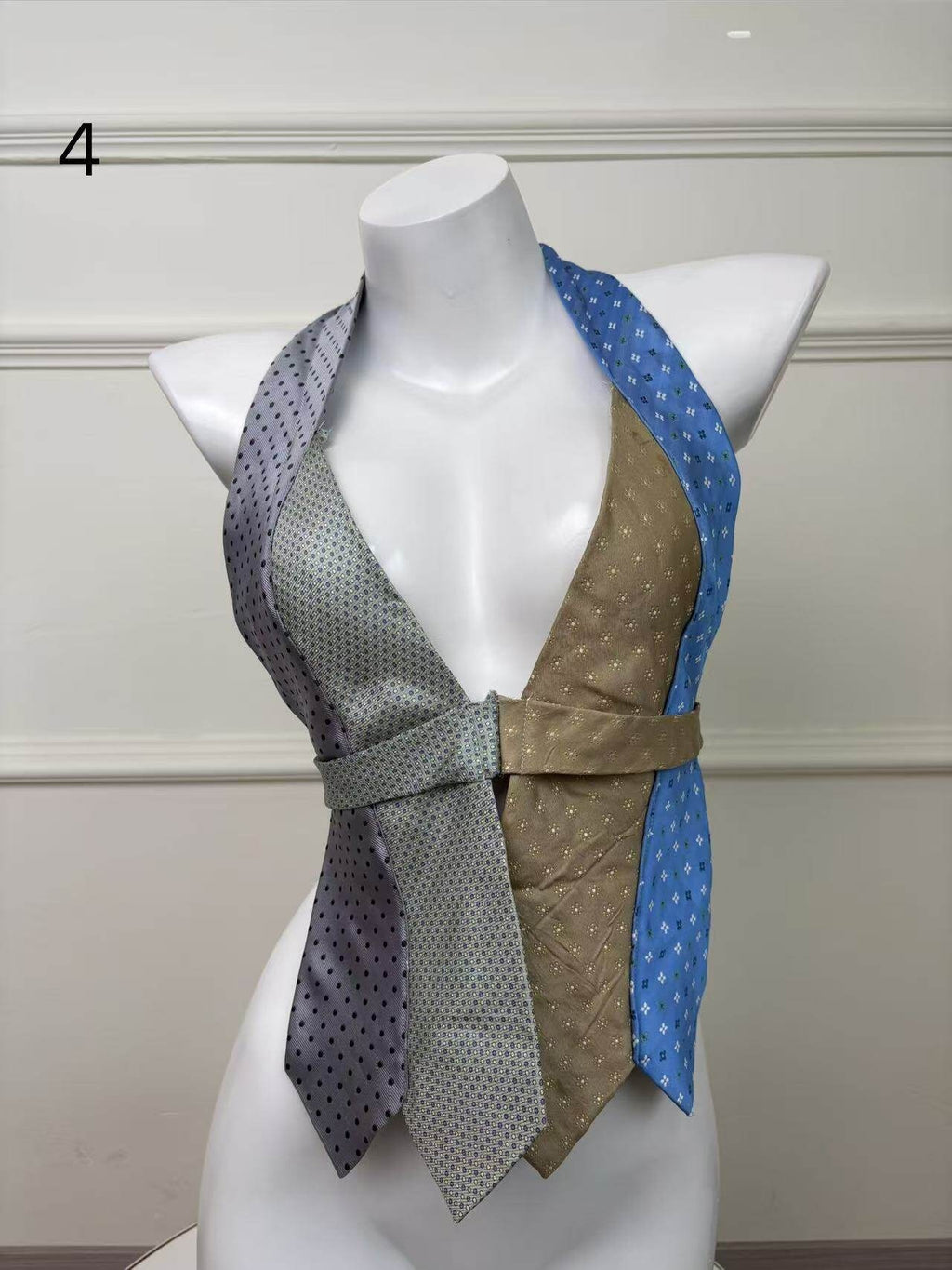 ANTIMOON_Colorblock_Patchwork_Plaid_Tie_Back_V-neck_Women's_Polyester_Halter_Tops_1031322523313_MISSTT