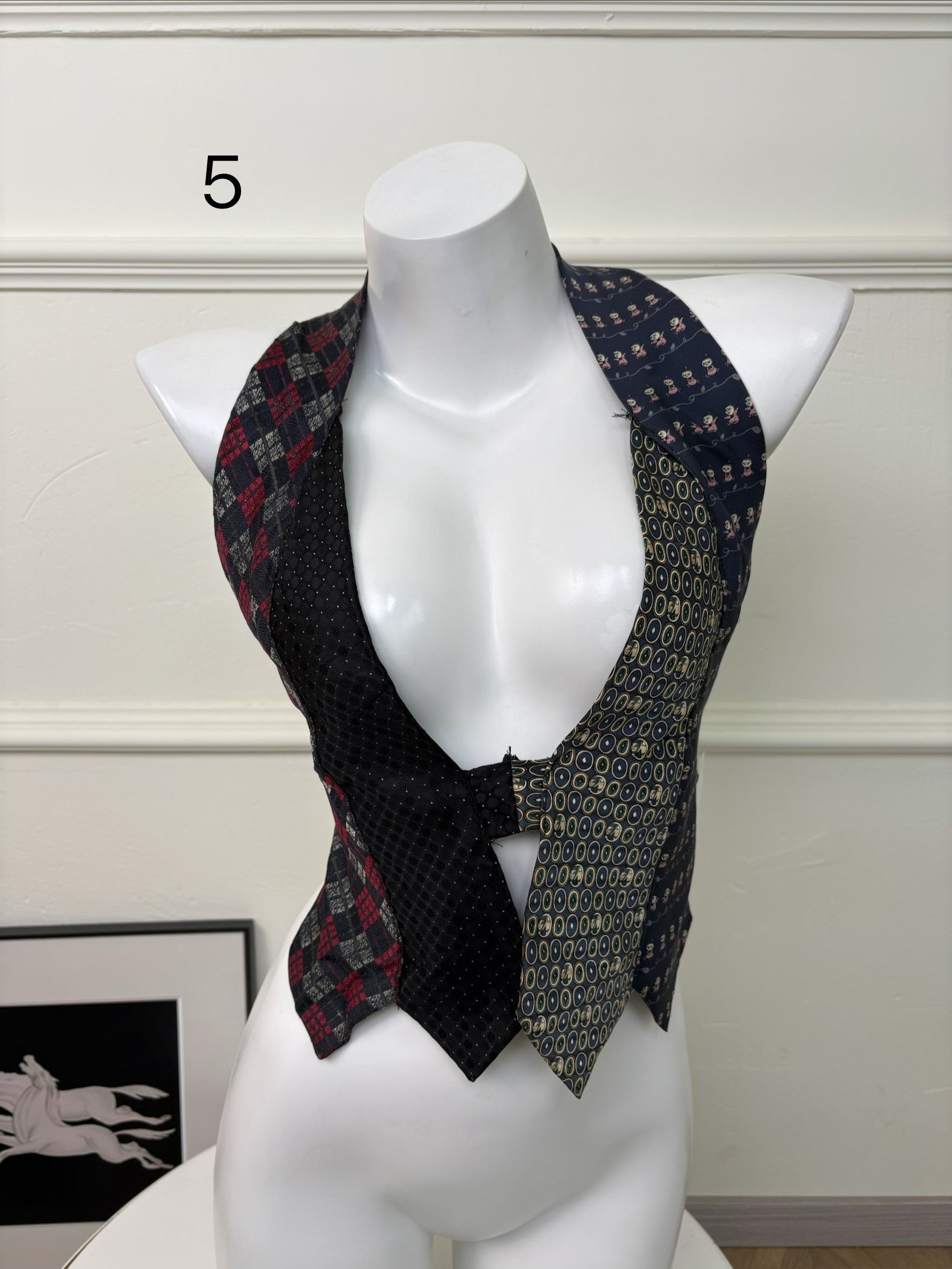 ANTIMOON_Colorblock_Patchwork_Plaid_Tie_Back_V-neck_Women's_Polyester_Halter_Tops_1031322523313_MISSTT