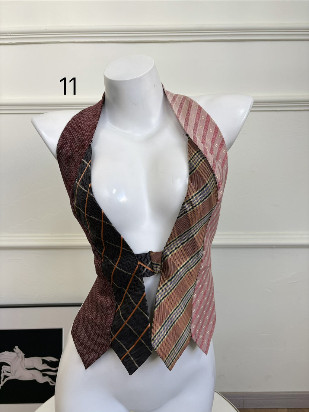 ANTIMOON_Colorblock_Patchwork_Plaid_Tie_Back_V-neck_Women's_Polyester_Halter_Tops_1031322523313_MISSTT