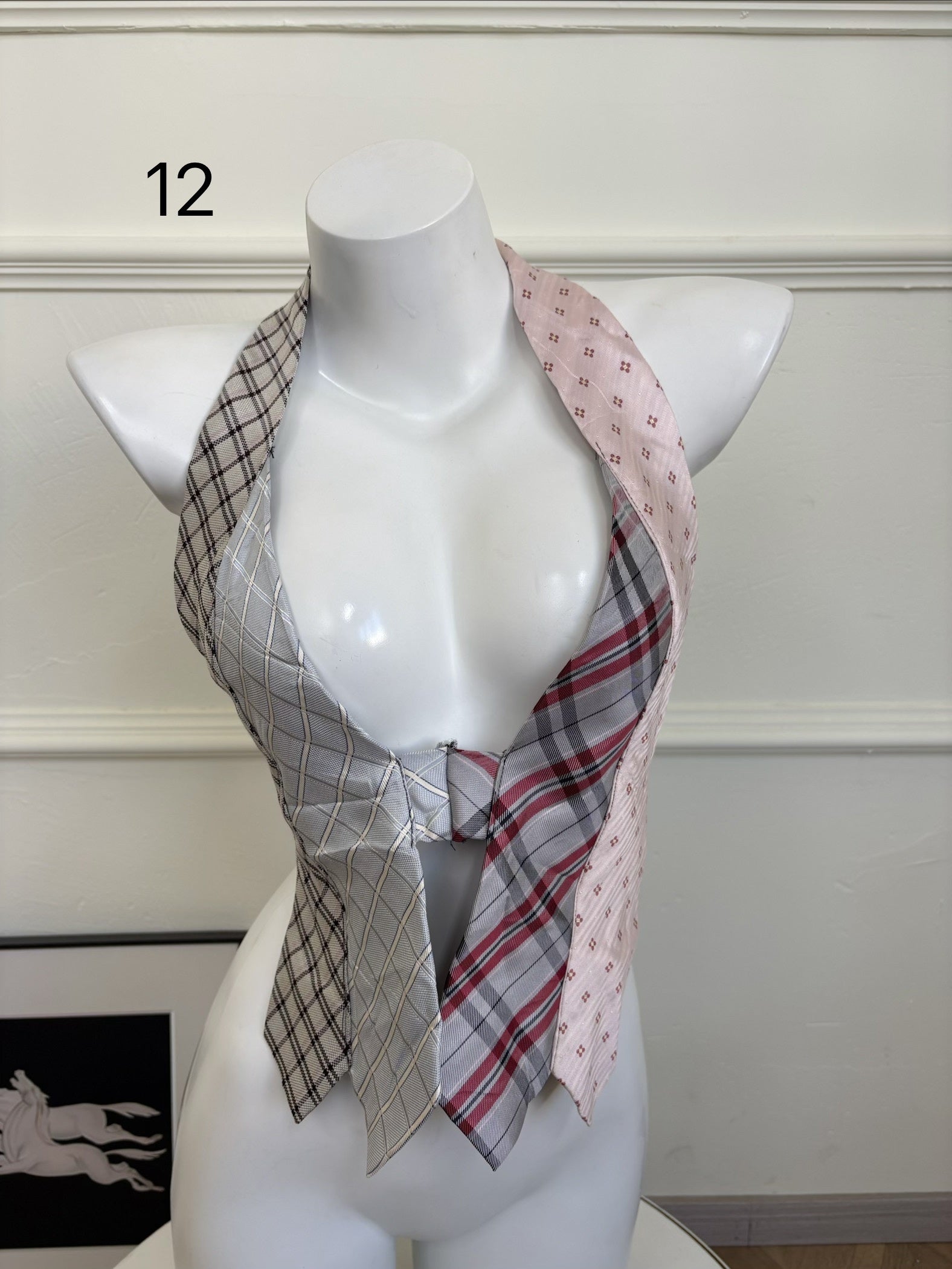 ANTIMOON_Colorblock_Patchwork_Plaid_Tie_Back_V-neck_Women's_Polyester_Halter_Tops_1031322523313_MISSTT