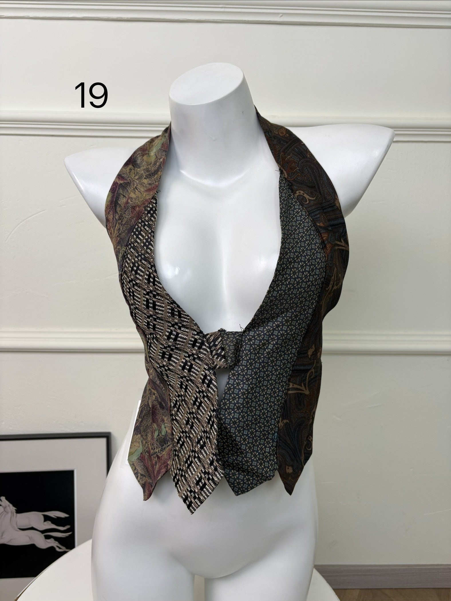 ANTIMOON_Colorblock_Patchwork_Plaid_Tie_Back_V-neck_Women's_Polyester_Halter_Tops_1031322523313_MISSTT